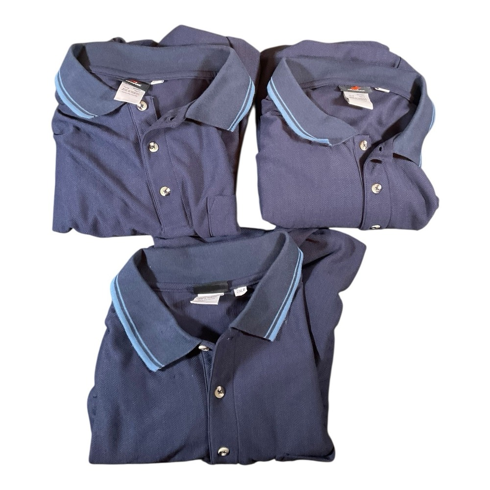 Aramark Men's Polo Shirt‎ 2XL Navy Blue Lot Of 3 Pocket Golf Casual Workwear